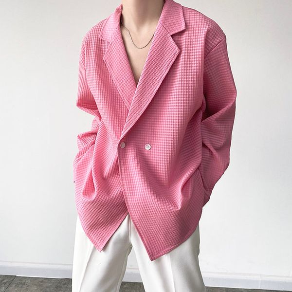 

men's casual shirts autumn pink green men korean streetwear fashion long sleeve loose plaid women oversize cardigan 4r4x, White;black