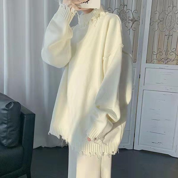 

men's sweaters sweater loose korean fashion high neck ins autumn and winter personality harajuku casual pullover coat, White;black