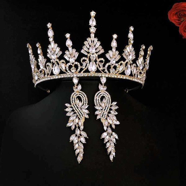 Forseven mulheres tiara vestido de noiva acessório branco / frio cor de cristal coroa brinco conjunto nupcial headfand strass headpeice jl h1022