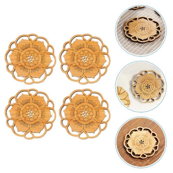 

mats & pads 4pcs practical bamboo coasters thicken lotus-shape cup (wood color)