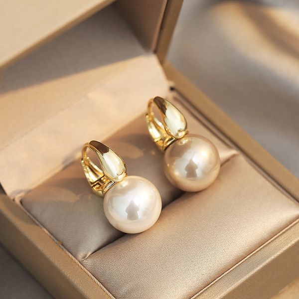 

new simple celebrity style gold pearl drop earrings for woman korean fashion jewelry wedding girl's sweet accessories, Golden