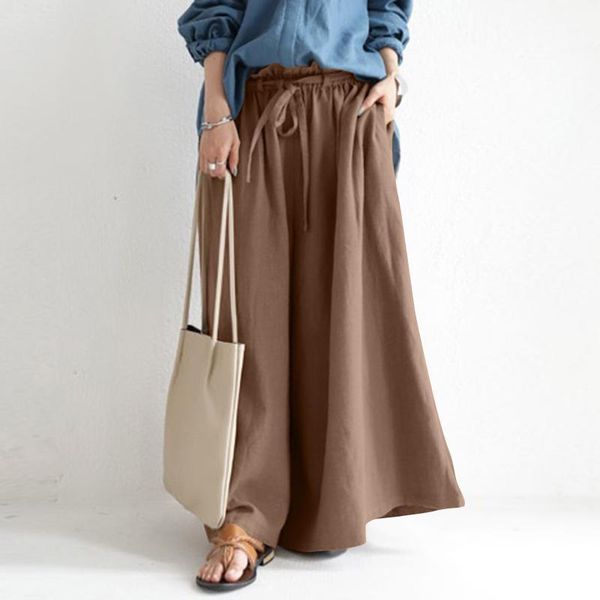 

women's pants & capris women's wide leg trousers elegant solid ruffle autumn casual long pantalon palazzo female drawstring turnip, Black;white