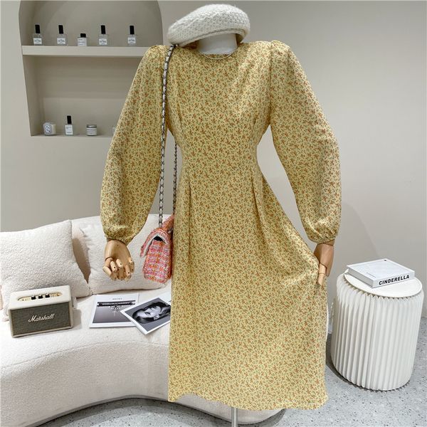 

dresses female spring summer niche design fashion thin temperament around the neck chiffon dress floral, Black;gray