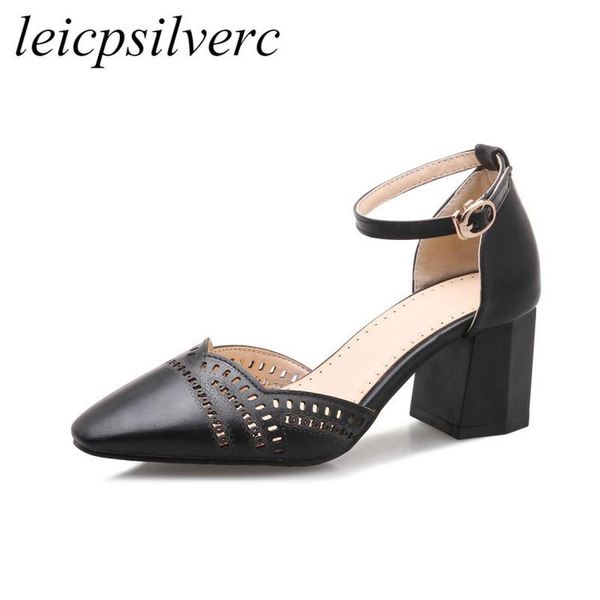 

women sandals high heels shoes 2021 spring summer pu fashion buckle square toe casual black beige yellow big size34-46