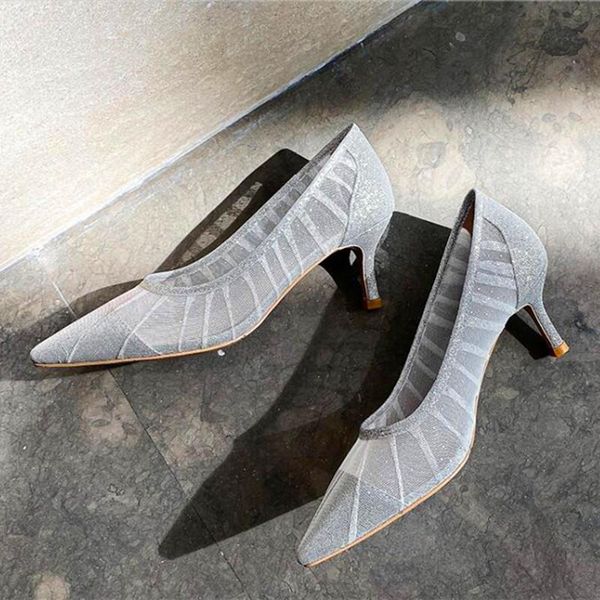 

dress shoes s fashion pointed ms. high heels mesh frosted party spring and autumn, Black