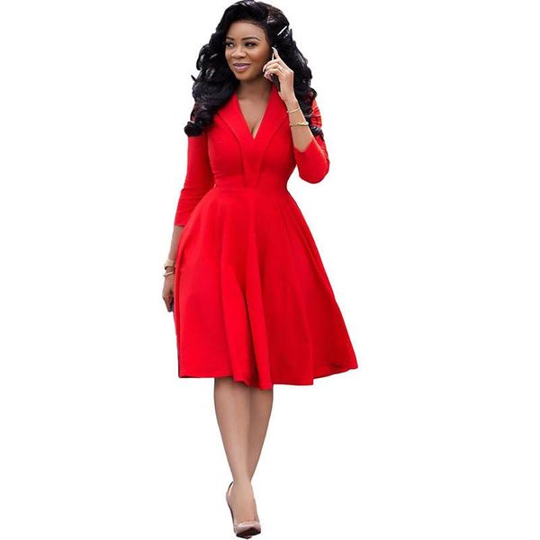 

casual dresses women's fashion solid color deep v pleated midi dress, Black;gray