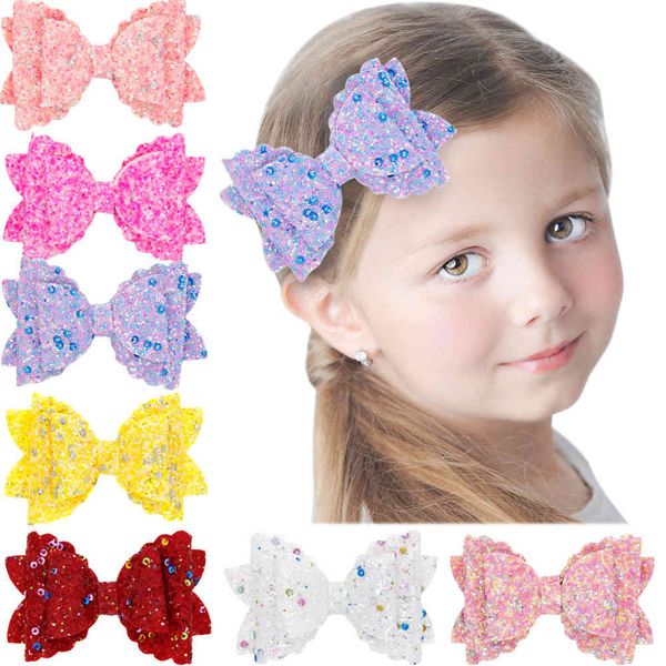 

hair accessories baby girls barrettes 3 layers bow clips pins sequined bowknot children kids clip boutique for toddler kfj50 hwpg, Slivery;white