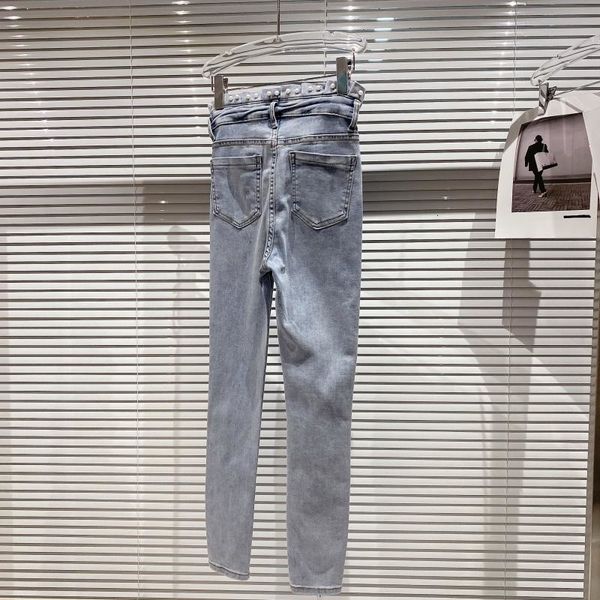 

women's jeans pearl stretching thin casual vintage pants pencil korean-style buttons women's fashion jeans z6bd, Blue