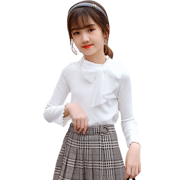 

blouse for girls big bow shirts casual style children's spring autumn kids clothes 6 8 10 12 14 210528, White;black