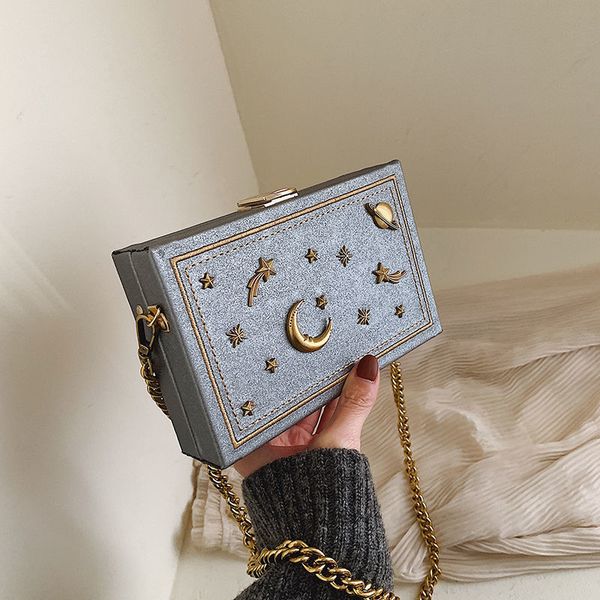 

pu leather shoulder bag girls small box shape handbags women chain messenger ladies fashion starry sky pattern bags 210226
