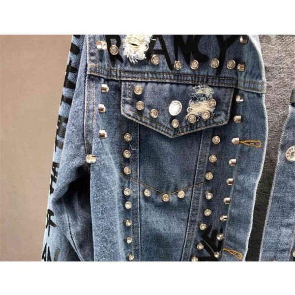 

new fashion beading diamond graffiti printed short design denim jacket coat casual women cowboy jeans coats outerwear r773 200919, Black;brown