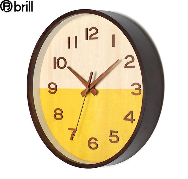 

yellow large wall clock modern design watches home decor solid wood wooden needle silent kids bedroom gift 50 clocks