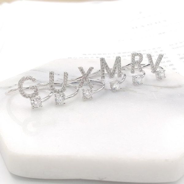 

wedding rings fashion 26 letters silver color ring for women rhinestone open finger female engagement jewelry anel party, Slivery;golden