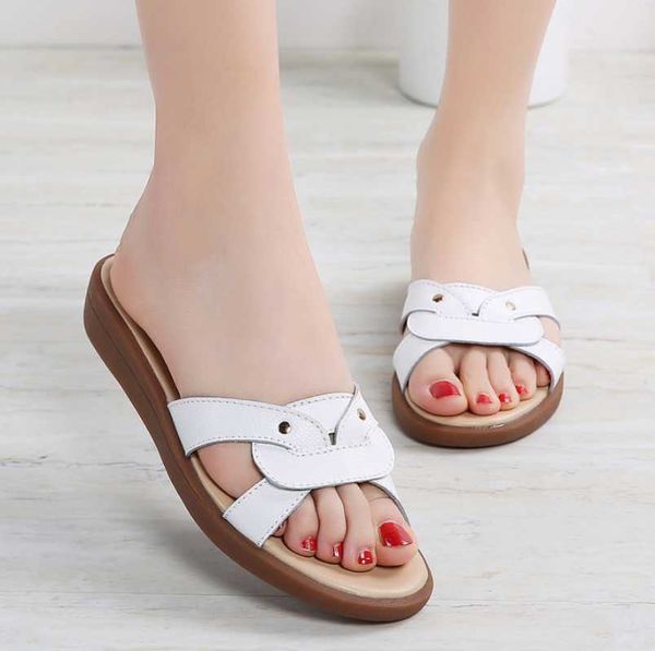 

sandals summer women slippers slip on flat slides leather ladies flip flops large size, Black