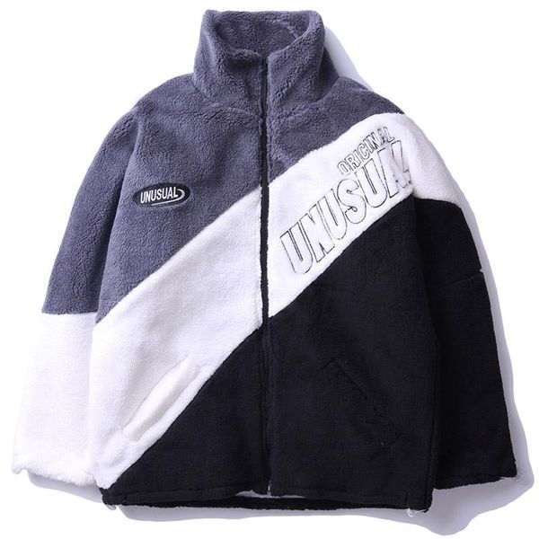 

men's jackets harajuku lamb men patchwork color letter embroidery hip hop fleece jacket women streetwear high street couple, Black;brown