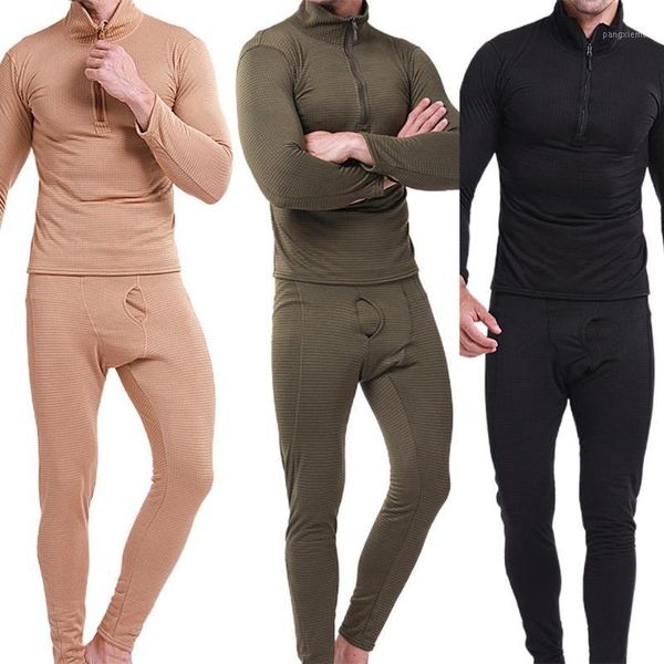 

men winter long sleeve zipper pants skinny thermal underwear set warm outfit men's, Black;white