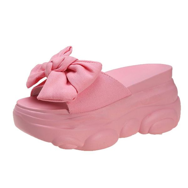 

slippers big bowtie woman beach flip flops fashion summer slip- resistant high platform sandals outside wedges, Black