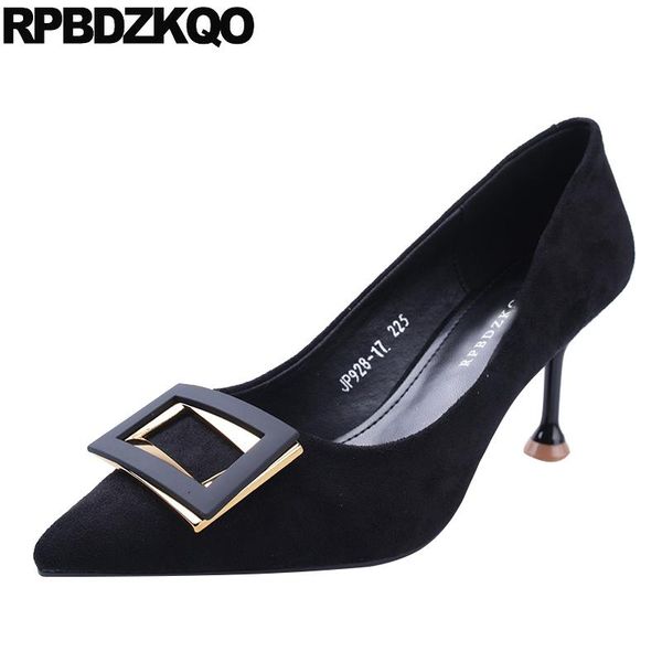 

pointed toe black 2021 casual shoes women designer thin high heels suede slip on size 4 34 fashion 3 inch scarpin stiletto pumps dress