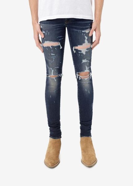 

men's jeans men stretchy skinny distressed indigo blue