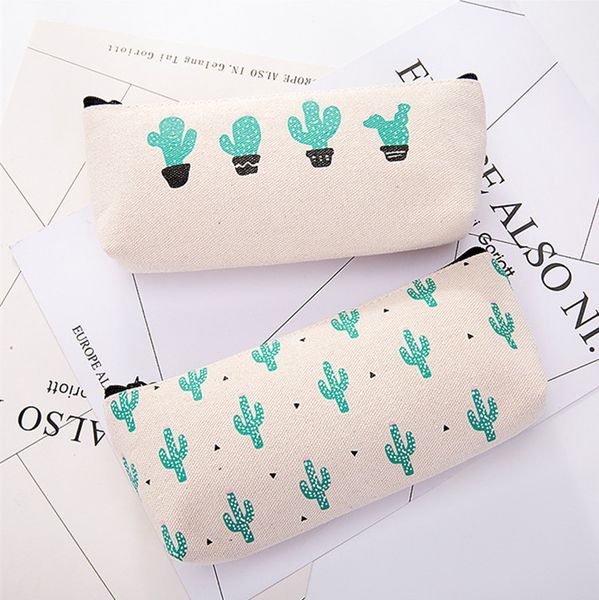 

6pieces/lot 1cute pencil case school pencil case big cactus canvas pencil cases girls pencilcase school stationery pensil case pen box gift, Blue;orange