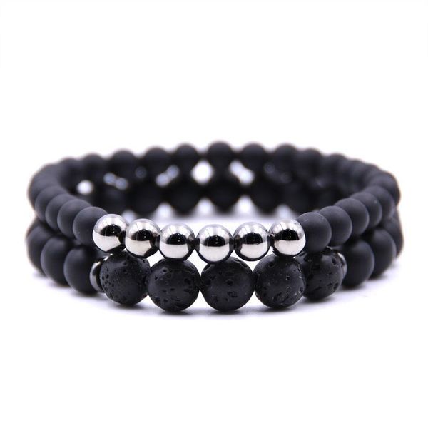 

beaded, strands 2/pcs set bracelet couple distance natural stone yoga beaded male lady girlfriend gift charm chain jewelry, Black