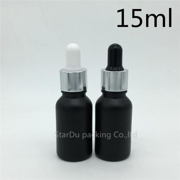

storage bottles & jars 12pcs 15ml black frosted glass essential oil bottle with shiny silver ring dropper perfume