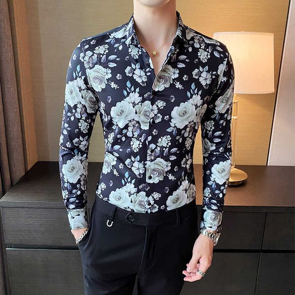 Koreanische Blumenhemden für Männer Chemise Homme Langarm Slim Fit Formal Casual Dress Shirts Soziale Streetwear Camisa Masculina 210527
