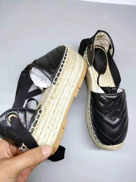

women sandals luxury designer shoes superior quality boutique noble classic vintage brand espadrilles casual size 35--41, Black
