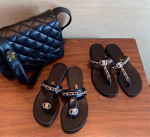 

classic women's casual sandals leather beach slippers ladies designer shoes female flip flops sandal brand slipper c90883, Black