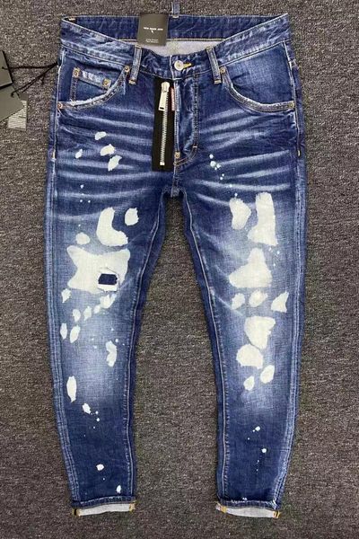 

men's jeans 2021 style men/women fashion wear patch splash ink bleach slim fit stretch pants buttons, Blue