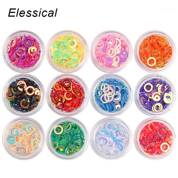 

12 bottles holographic sparkly circles slice nails charms decorations gel varnish polish sequins flakes nail art wy9511, Silver;gold
