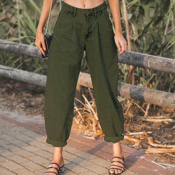

high waist plus size mom jeans woman green pink black spliced full length denim pants trousers loose fashion women clothing 210417, Blue