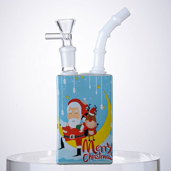 Bottiglia per bevande Narghilè Bong in vetro Mini piccole piattaforme petrolifere in stile natalizio Xmas 14mm Tubi per acqua giunti Dab Rig con ciotola