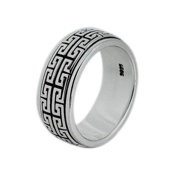 

925 sterling silver ring men women s925 ring rotate vintage jewelry gift great wall movable s925 band, Golden;silver