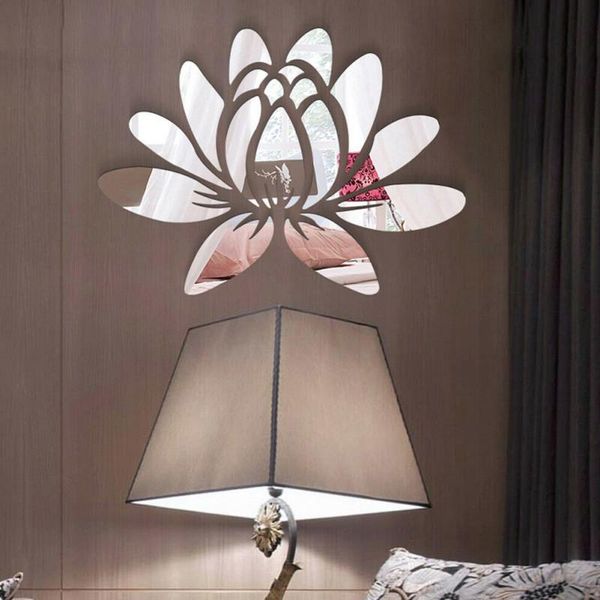 

mirrors creative decoration diy stickers background wall home lotus acrylic mirror