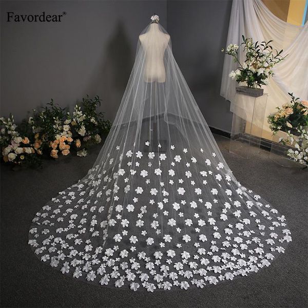 

bridal veils favordear white 3.8m cut edge cathedral length wedding veil long velos de noiva 1 tier applique, Black