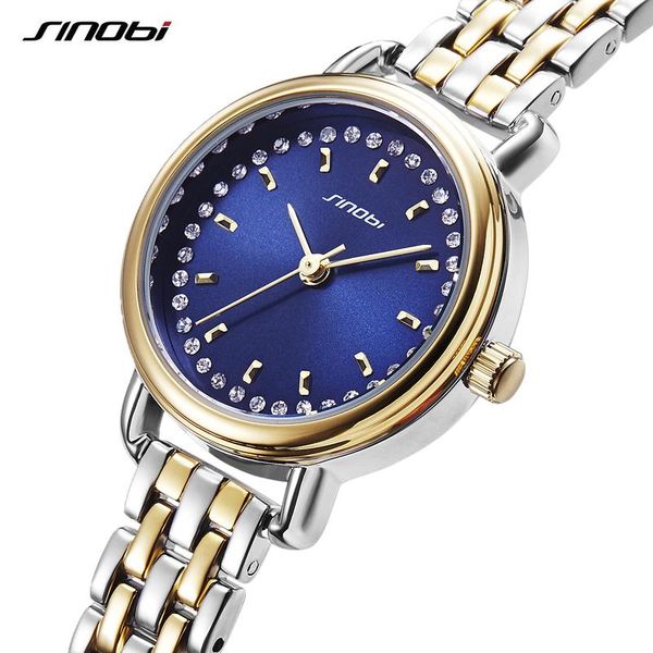 

wristwatches sinobi est brand fashion elegant woman crystal watches women's quartz ladies stainless steel clocks montre, Slivery;brown