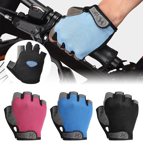 

half finger cycling gloves anti-skid bike short weight lifting breathable sports for riding barbell, Black