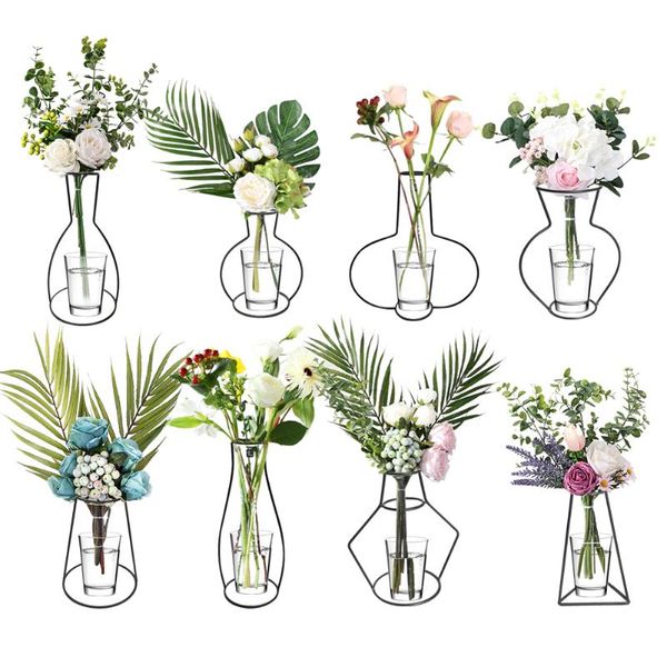 

vases creative vase home decor golden glass hydroponic plant holder nordic iron line flowers ornament garden