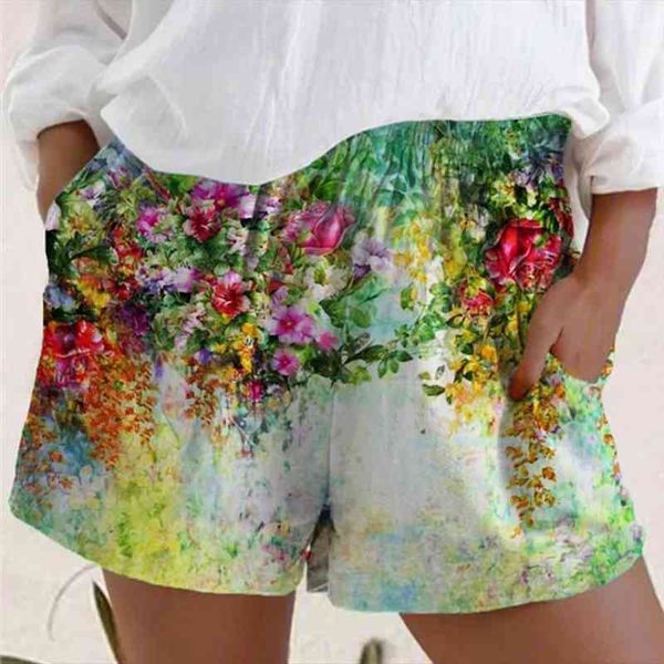 

women summer shorts casual plus size flower print pleated elastic band wide leg pants ladies fashion short pants traf, White;black