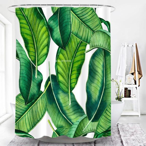 

modern green plant print shower curtain with hook waterproof and mildew proof bathroom decorative curtains