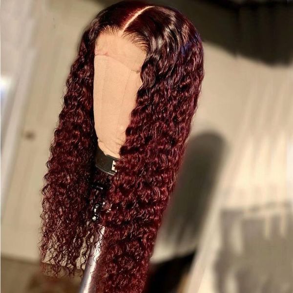 

lace wigs 1b/99j ombre color hd transparent 13x6 front curly wig 180 density, Black;brown