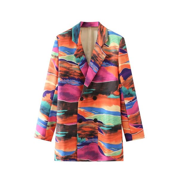 

women's suits & blazers vintage ink painting irregular blazer women jacket high street fashion autumn suit elegant lady coat american s, White;black