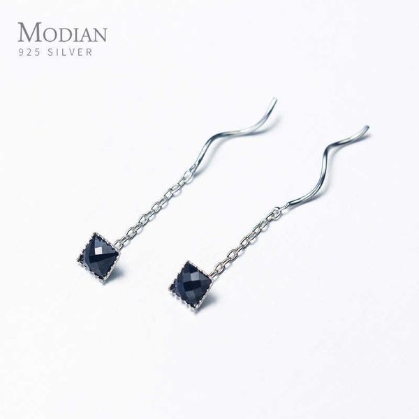 

square zirconia long earring real 925 sterling silver drop earrings gift for women wedding engagement statement jewelry 210707