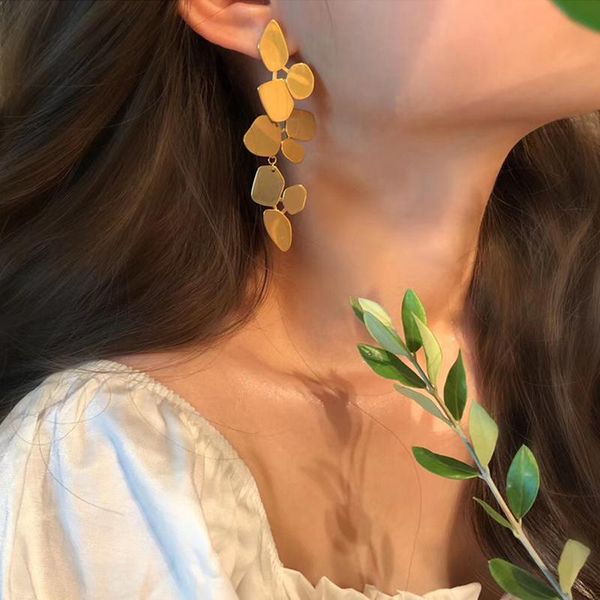 

dangle & chandelier vintage boho matte irregular flowers gold metal copper plated earrings geometric exaggeration long leaf drop jewelry, Silver