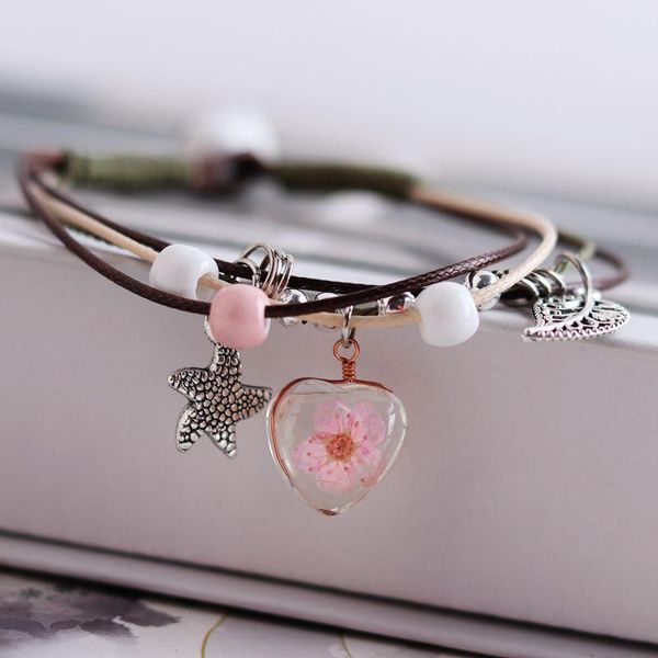 

charm bracelets ceramic bracelet dried flower women's hand rope ladies hand-woven student girl love accessories, Golden;silver