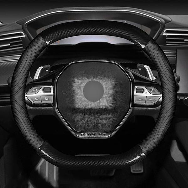 

Steering Wheel Covers Fiber Cow Leather Braid On Car Cover For 3008 4008 5008 Carbon