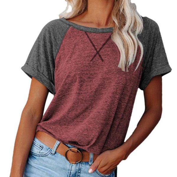 

women's t-shirt women color block loose summer fashion short raglan sleeve blouse for clothing 2021, White