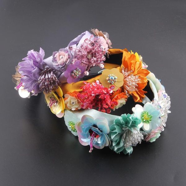 

handmade fashion big flower rice bead hair accessories headband baroque leopard headdress women's catwalk party clips & barrettes, Golden;silver