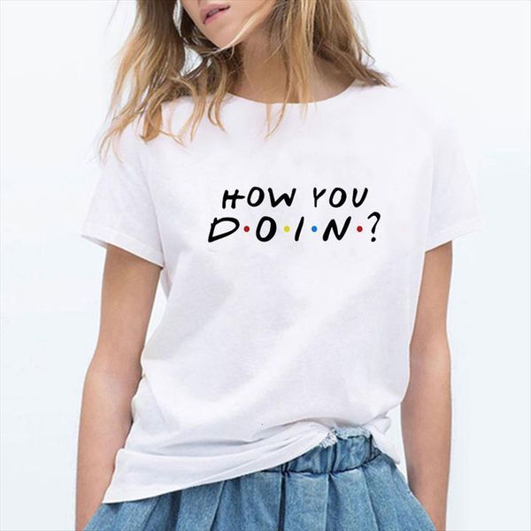 

how you doing fashion summer women short sleeve o neck friends kawaii grunge harajuku streetwear, White